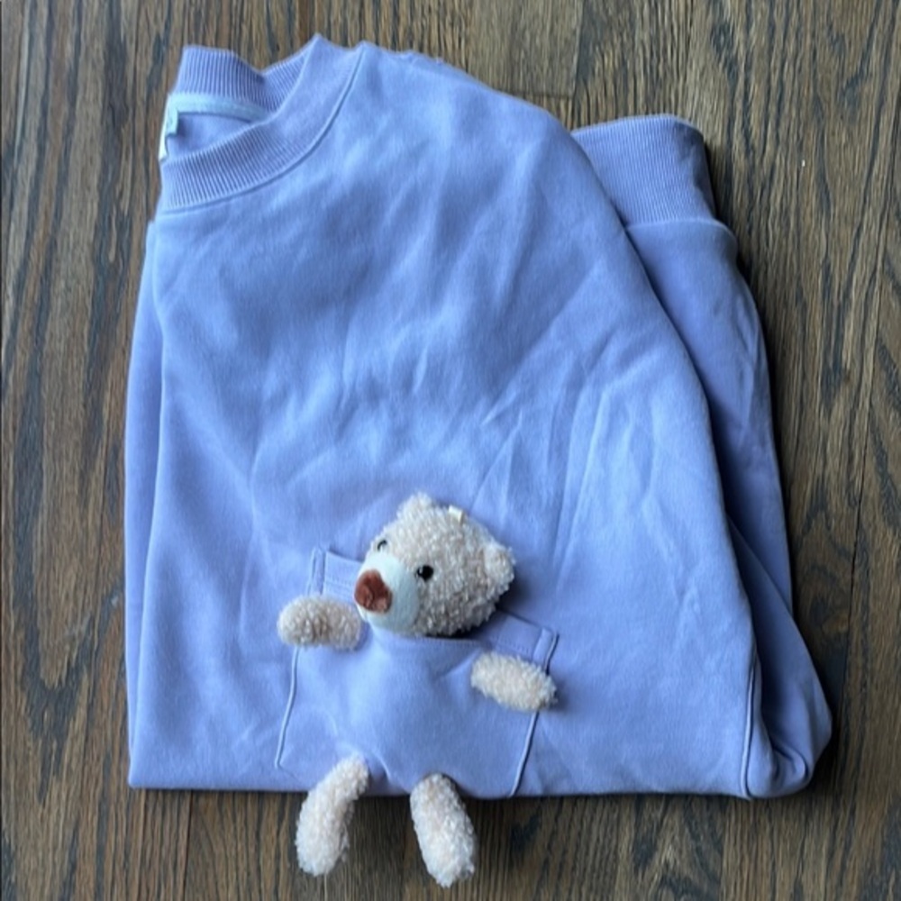 Purple Sweatshirt with Teddy Bear Pocket